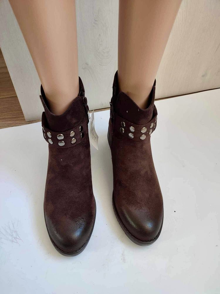 Botki damskie brązowe, eko zamsz, r. 37 in