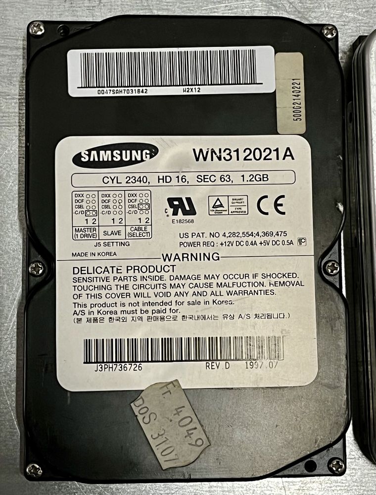 Dysk twardy RETRO 2xSeagate 1275MB ST31276A + Samsung 1,2 GB WN312021A