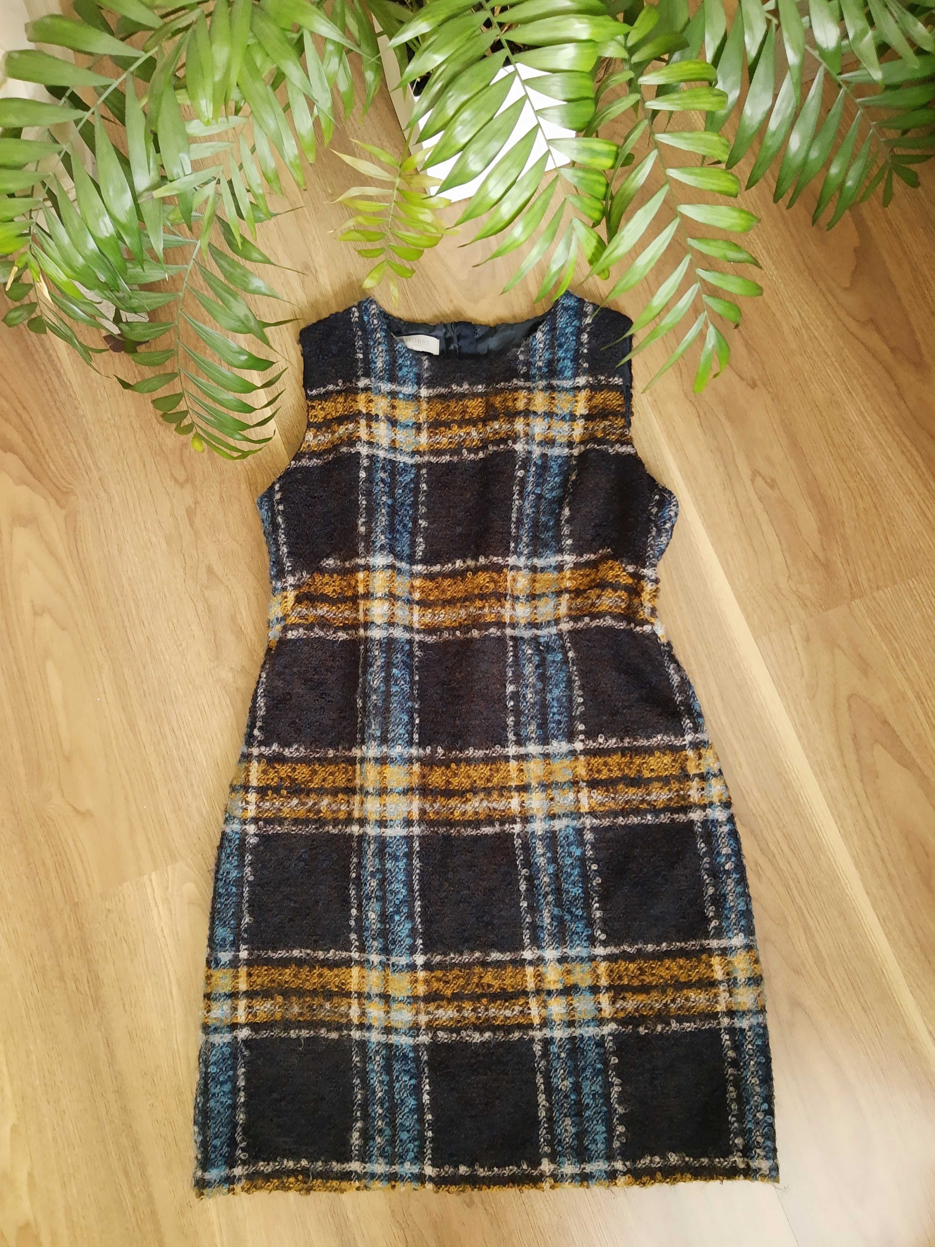 Wełniana sukienka Hobbs London wełna moher boucle kratka wool mohair