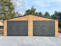 Garaż blaszany 7x5m, dwuspadowy, winchester + sosna, profil ocynk