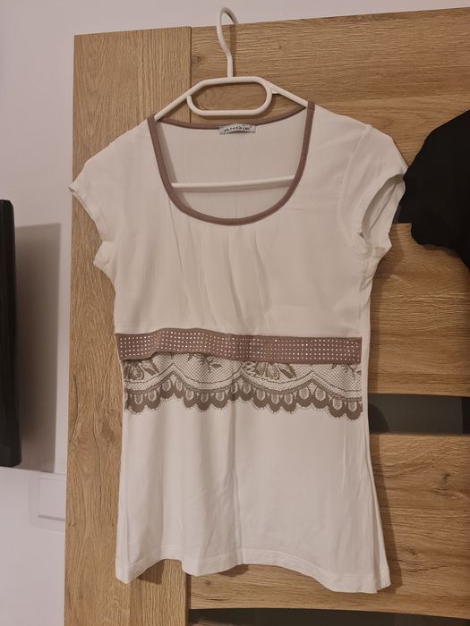 Paka 3 eleganckie bluzki krótki rękaw S 36 czarna nowa