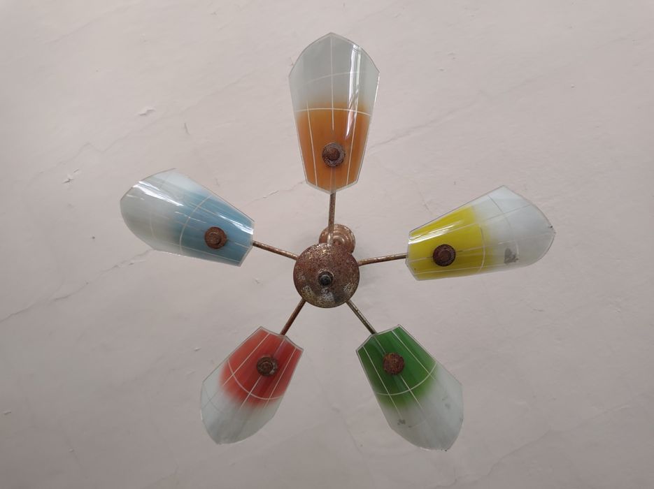 Żyrandol pięcioramienny A. Deev Łódź  - klasyk PRL lata 60 Vintage.