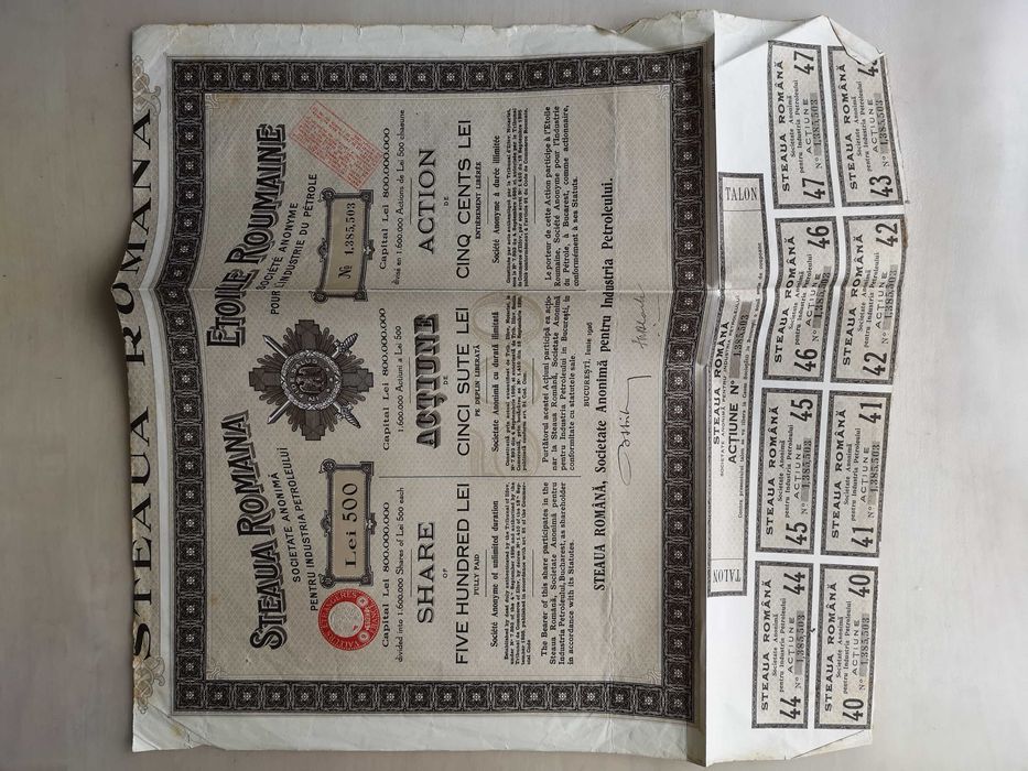 Steaua Romana Etoile Roumaine -  1926 Akcja spółki petrochem. Rumunia
