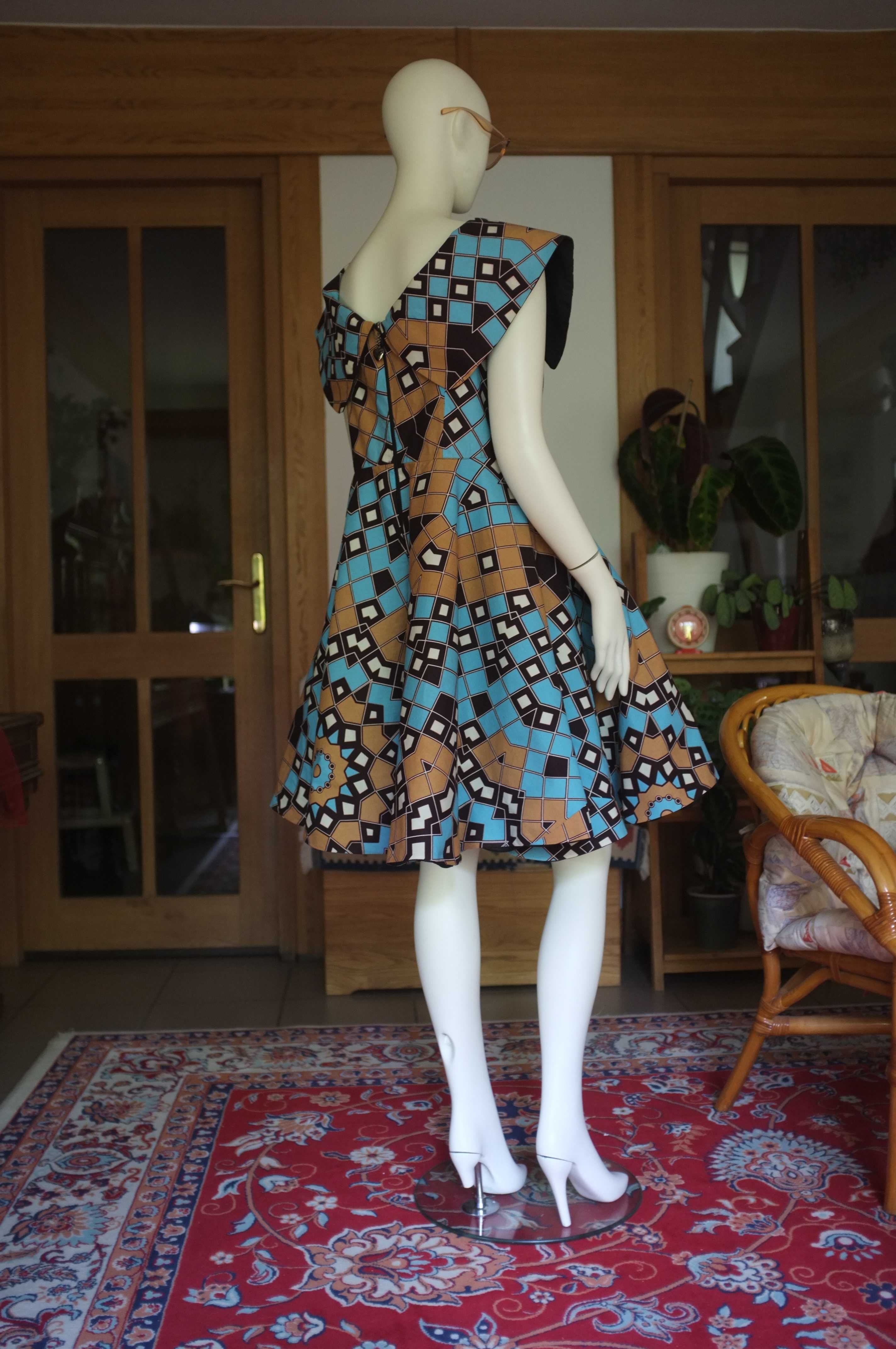 letnia sukienka z koła pin-up retro 50s rozkloszowana kołnierz XXL
