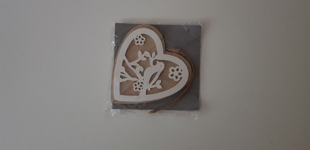 Nowa drewniana zawieszka DIY serce seduszko ptaszek
