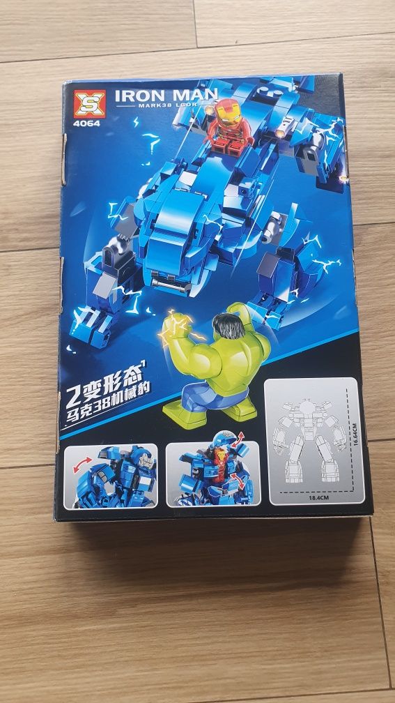 Klocki Avengers Niebieski Robot Pojazd Iron-Man Hulk 317 elementów