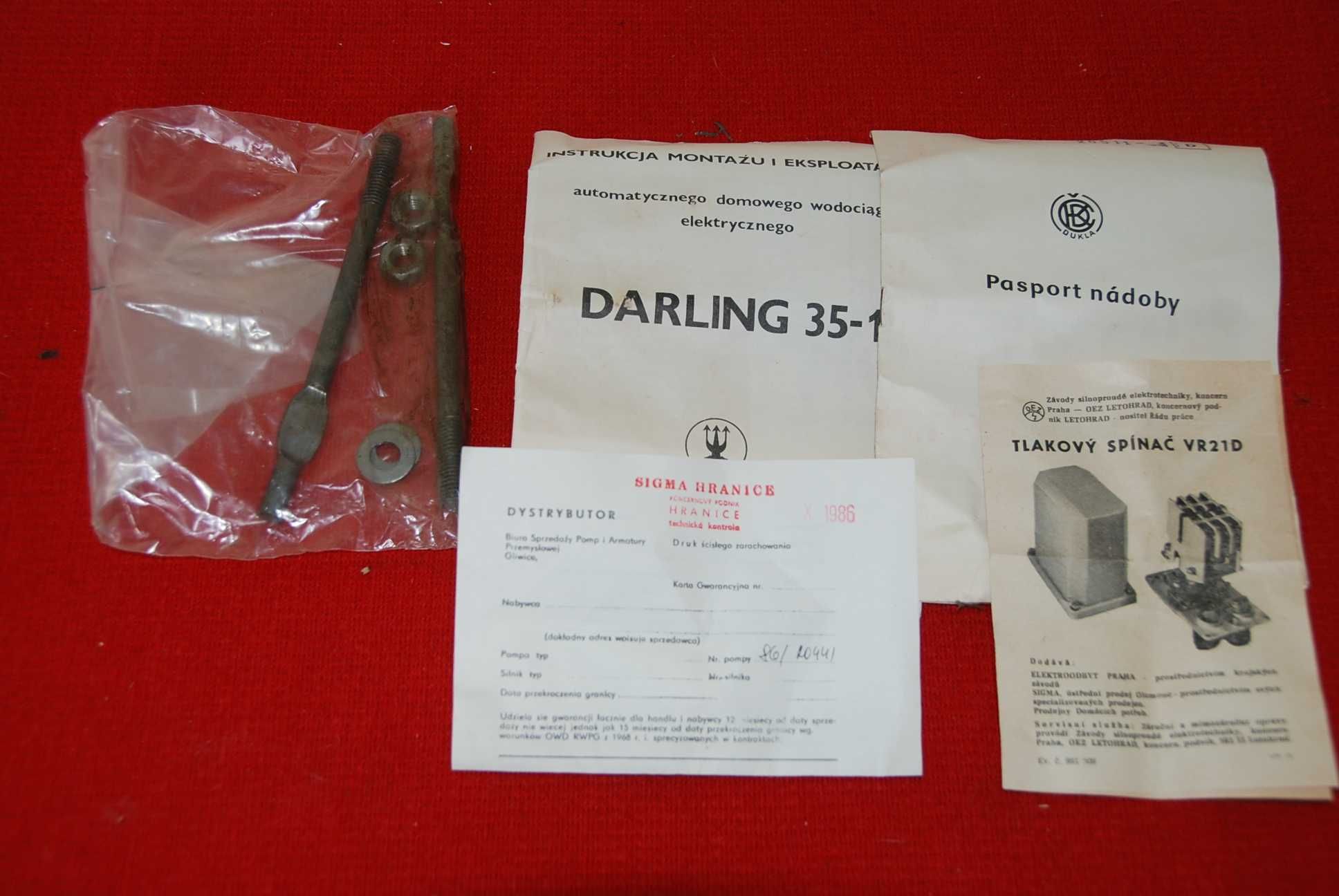 Hydrofor Darling 35-1 instrukcja obsługi i montażu Śruby mocujące