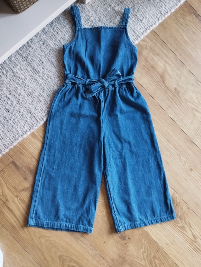 128cm kombinezon jeansowy dziewczęcy, spodnie culotte