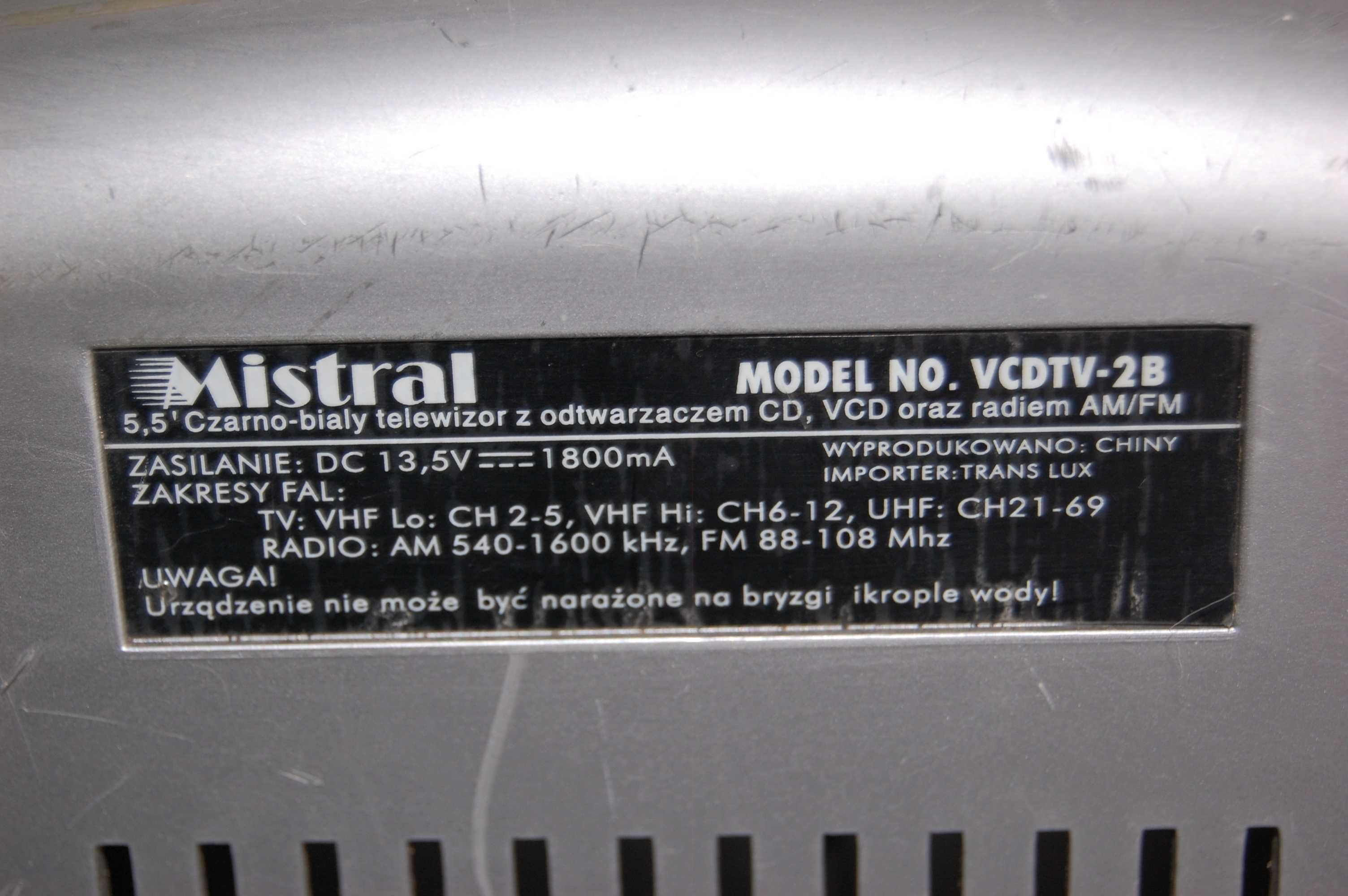 Bombox z telewizorem MISTRAL model VCDTV-2B