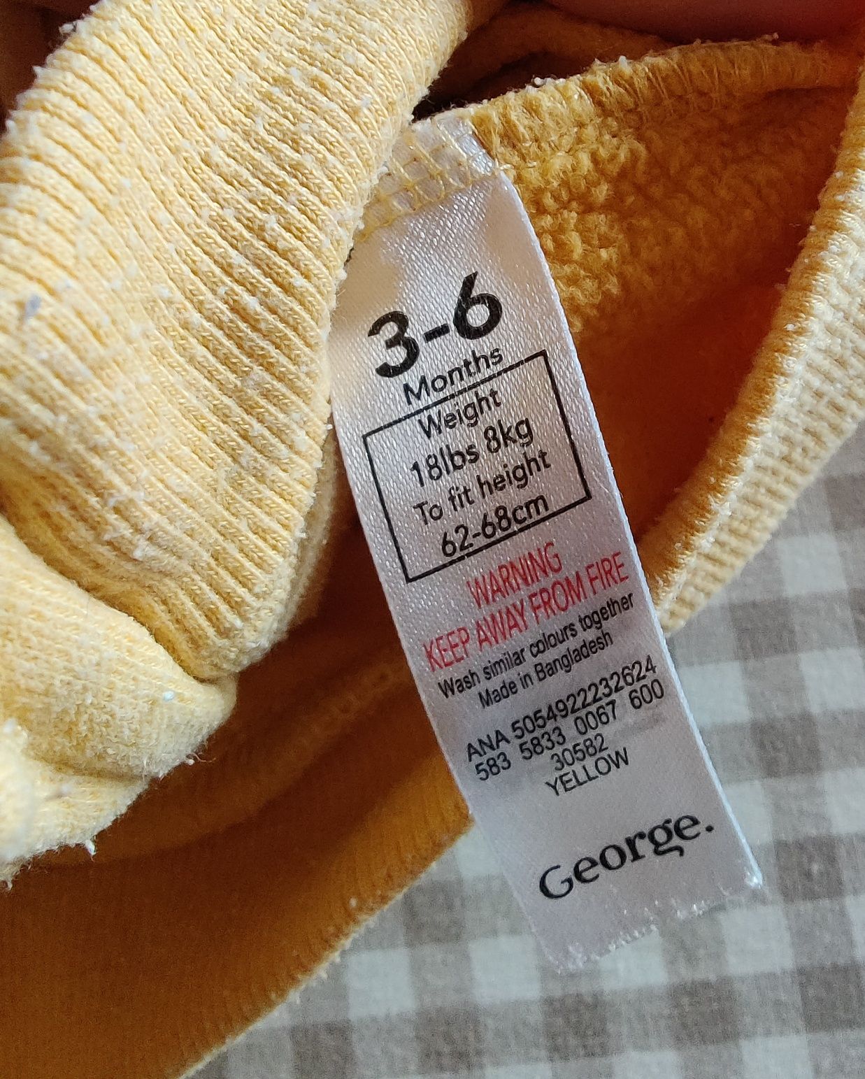 Żółta zapinana bluza z uszami misia George r 62 68