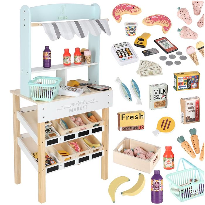 sklep Market drewniany LULILO Melo stragan supermarket z kasą