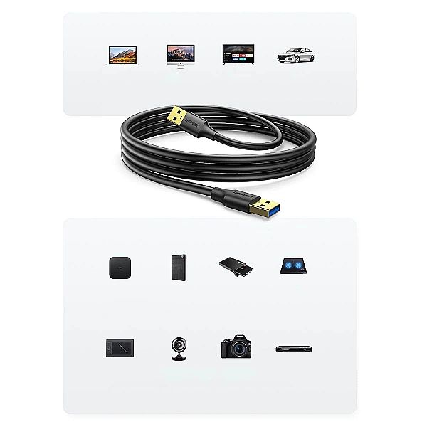 Ugreen kabel przewód USB-A - USB-A USB3.0/5Gb/s 0.5m czarny (US128)