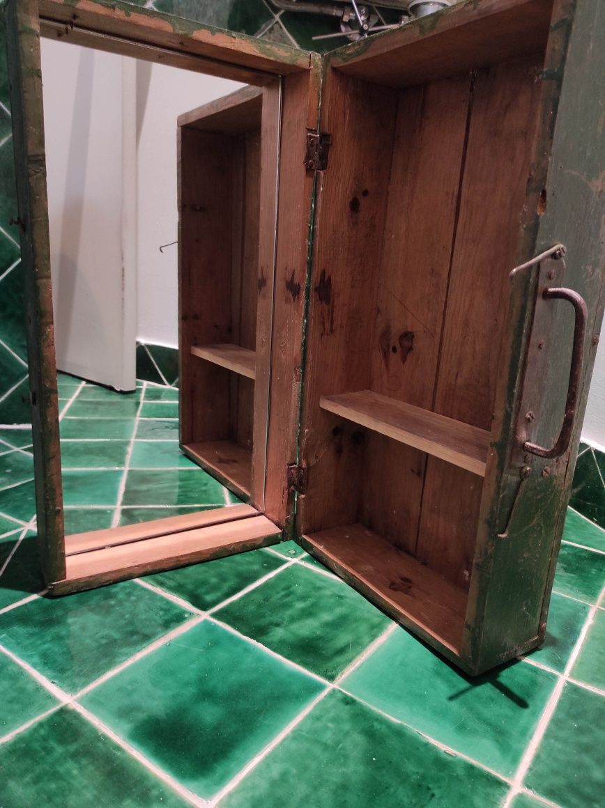 Mala madeira ferramentas vintage adaptada a espelho/móvel de casa de b