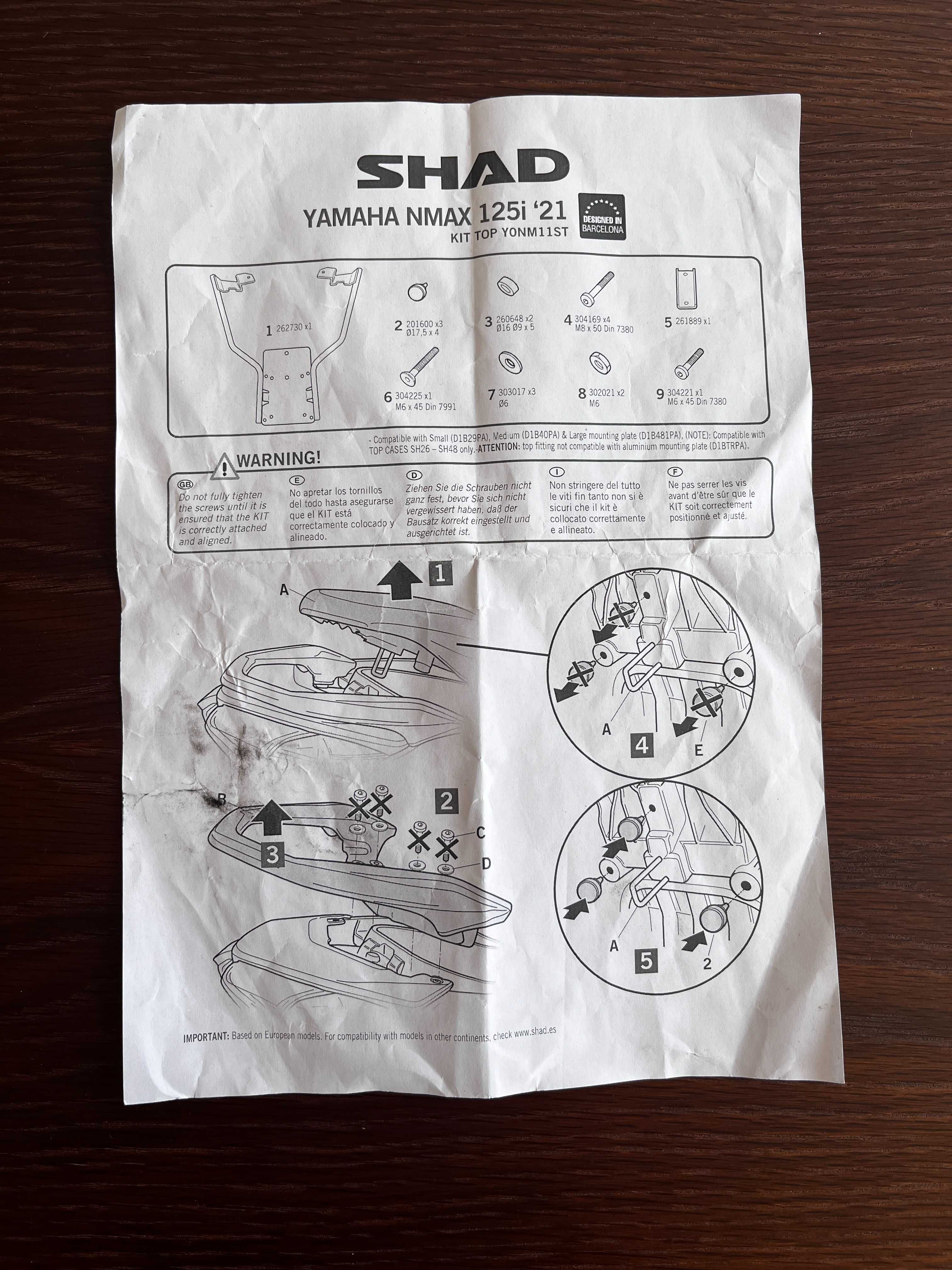 Suporte Top Case SHAD para Yamaha NMAX 125 / 155 de 21 até 24. NOVO
