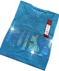GUESS T-Shirt Koszulka Bluzka Holograficzne Tęczowe Logo Turkusowa