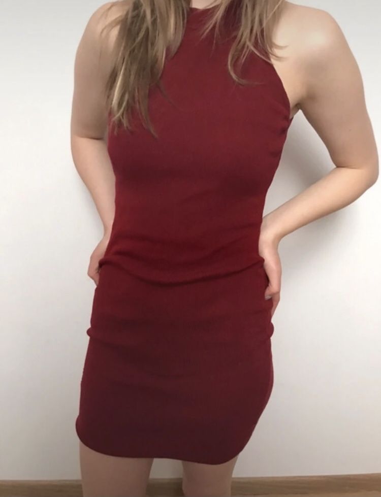 Dzianinowa sukienka prążkowana z dekoltem halter Vintage Dressing XS 3