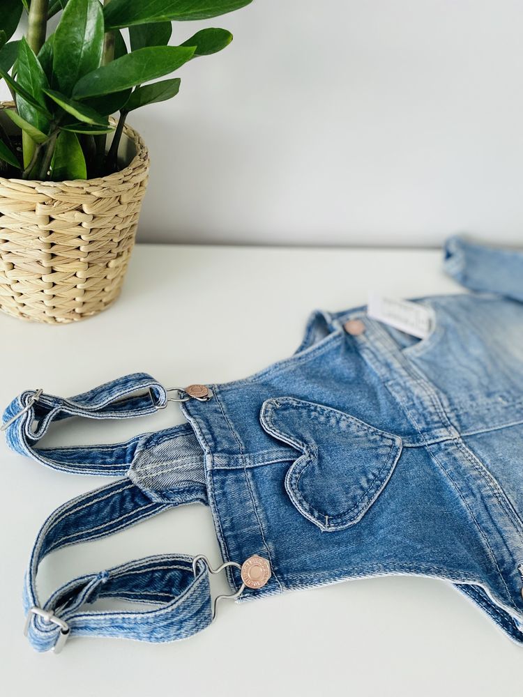 Nowe spodnie jeansowe ogrodniczki H&M niebieskie