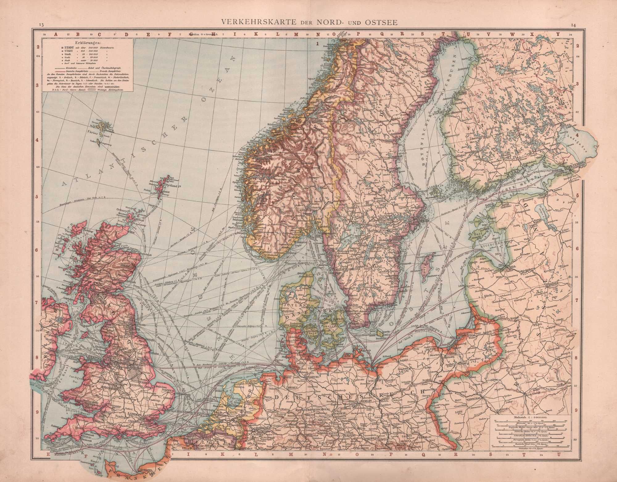 Bałtyk M. Północne Trasy parowców 1893 r. Autentyk