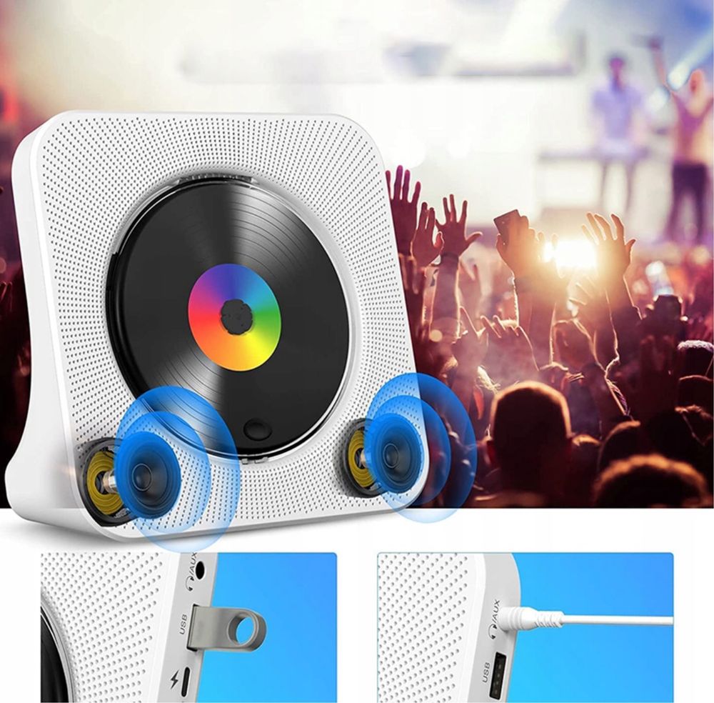 Odtwarzacz CD przenośny, Bluetooth radio wbudowane dwa głośniki HIFI