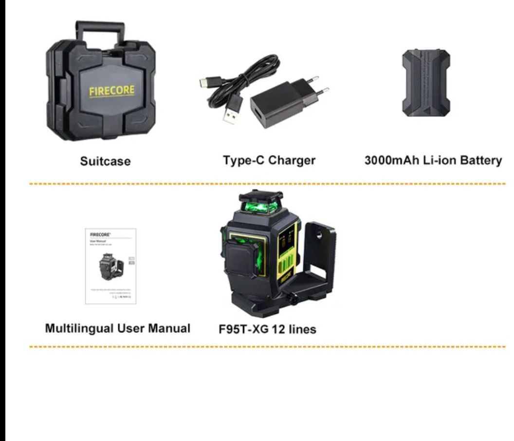 Лазерний рівень Firecore 3d. F94T-XG. Clubiona. Hilda. Прийомник.