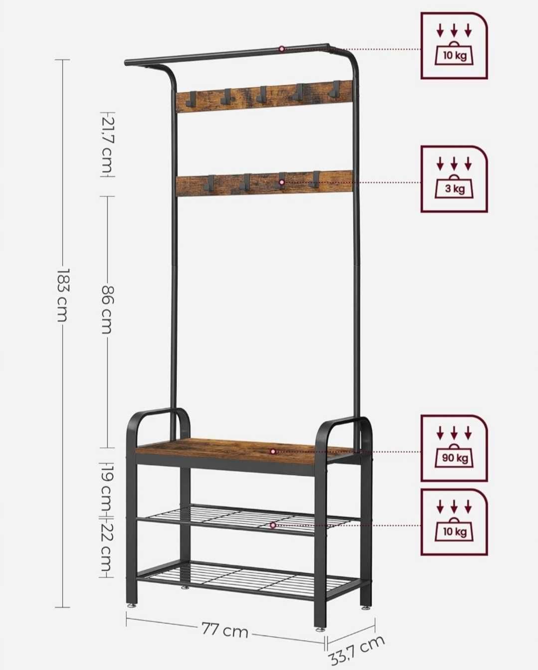 Wieszak na ubrania z półką na buty LOFT Vasagle HSR40B