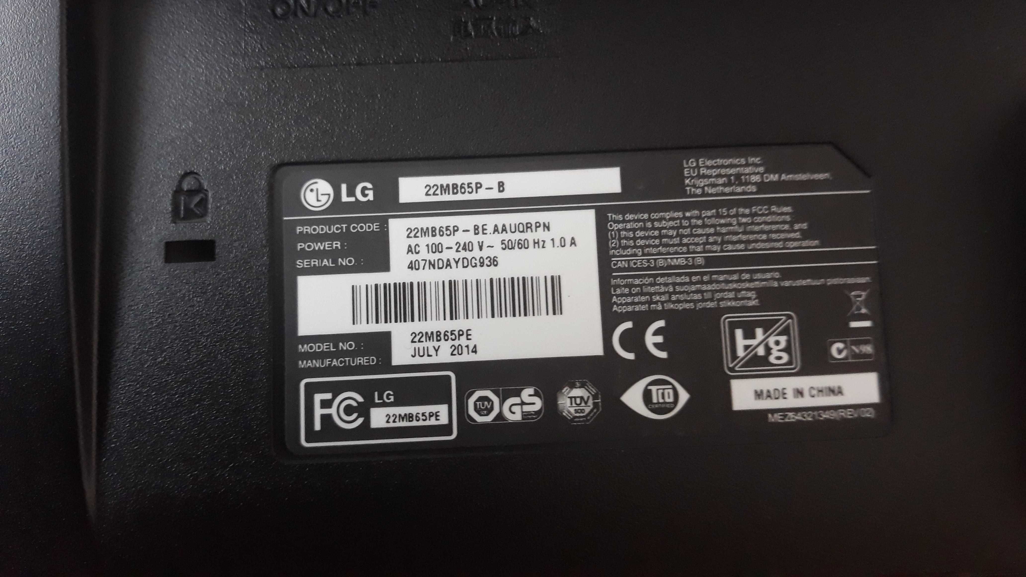 Monitor LED 22'' 1680 x 1050 (przekątna 22'') LG 22MB65P-B