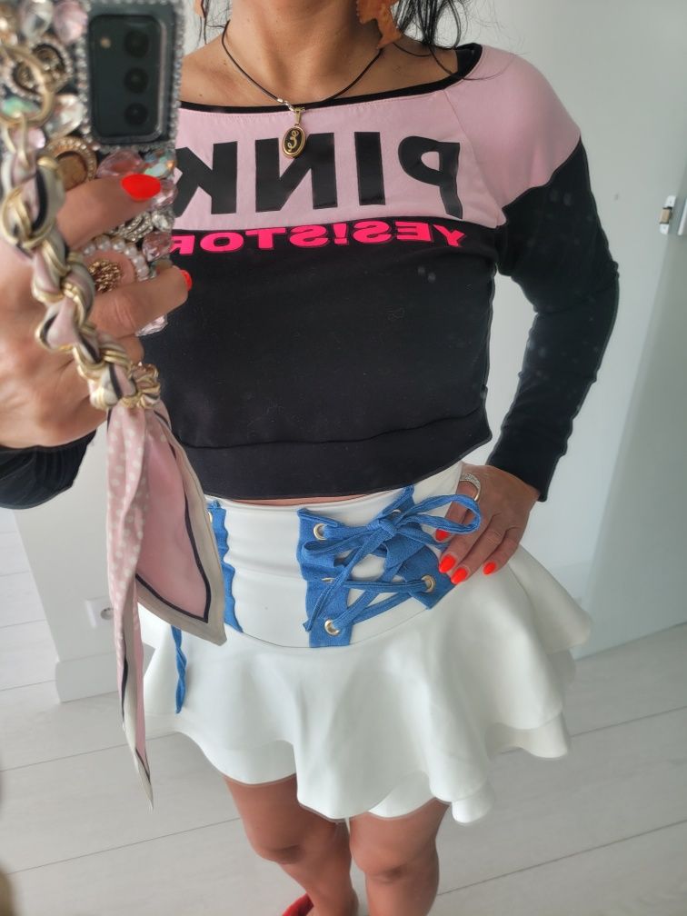 Bluza krótka neonowy napis Pink