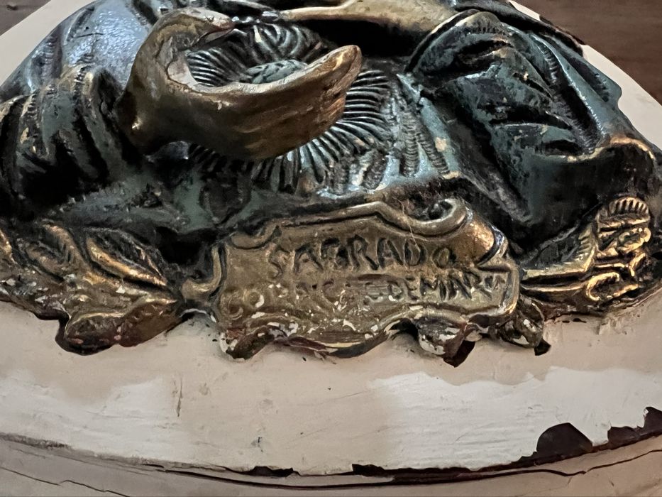 Antigo Sagrado Coraçao de Maria latão sólido.