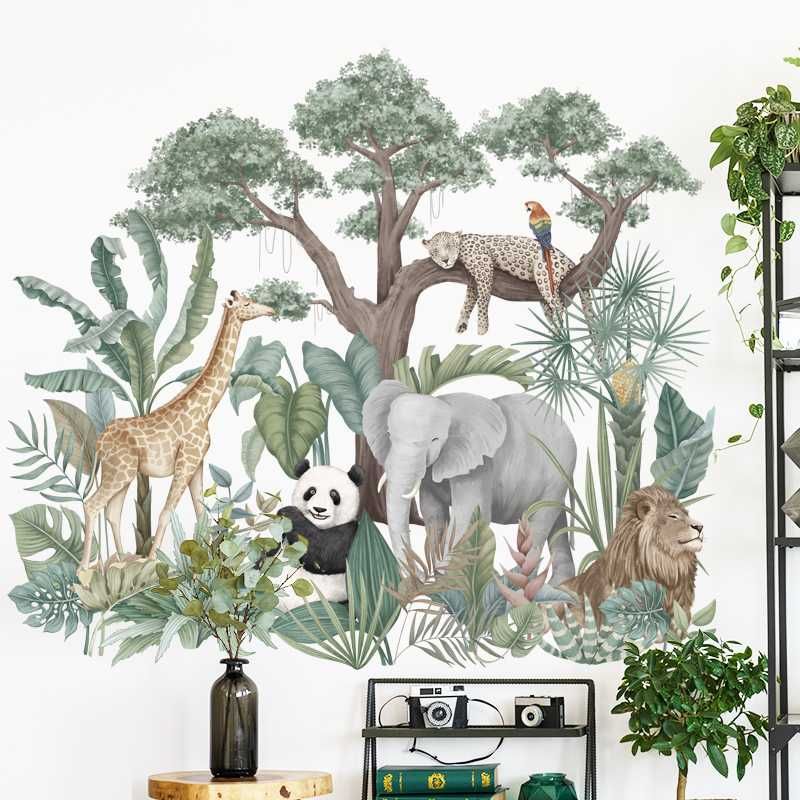 Декоративна вінілова наклейка на стіну шпалери Звірі в джунглях