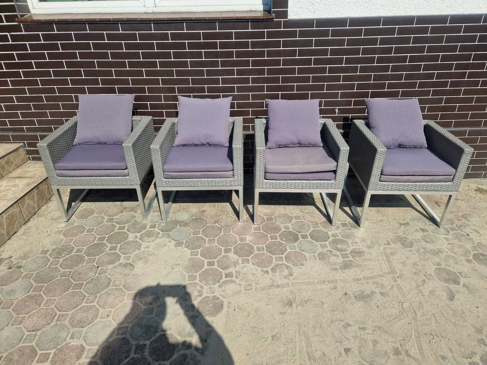 Zestaw na taras ogrodowy + 4 fotele krzesła EKSKLUZYWNY chromowany ALU