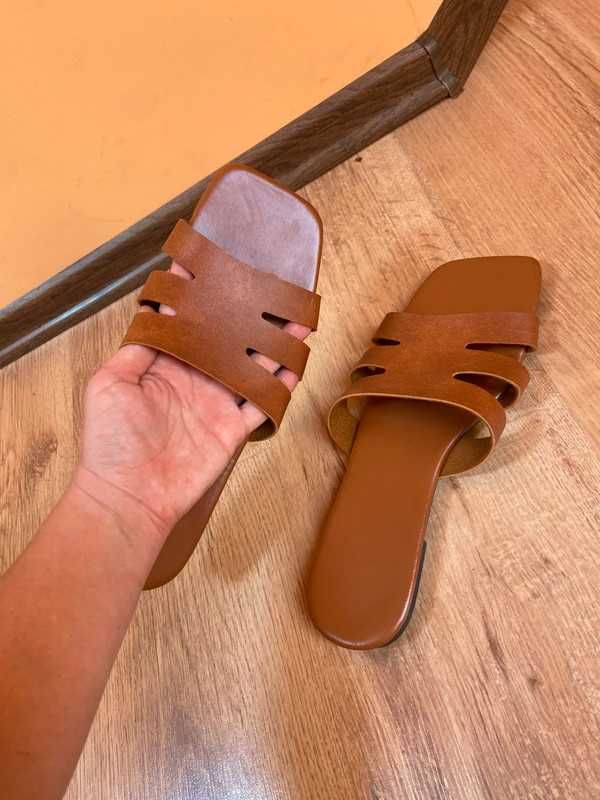 41 nowe klapki buty plaskie eko skora braz karmel