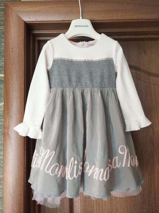 Сукня Monnalisa 2 р. 92 см 24 міс. сіре біле плаття платье з вишивкою