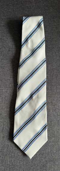 Jedwabny krawat, biały w niebieskie paski