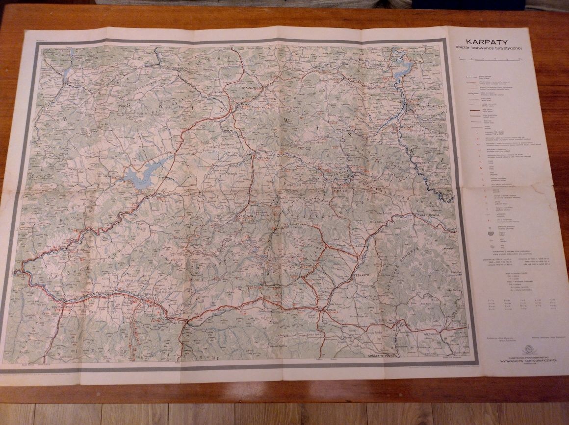 Stara mapa Karpaty mapa obszaru konwencji turystycznej 1965