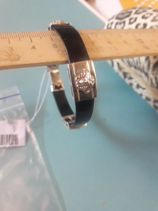 Браслет серебряный Versace каучук вставки серебро 925