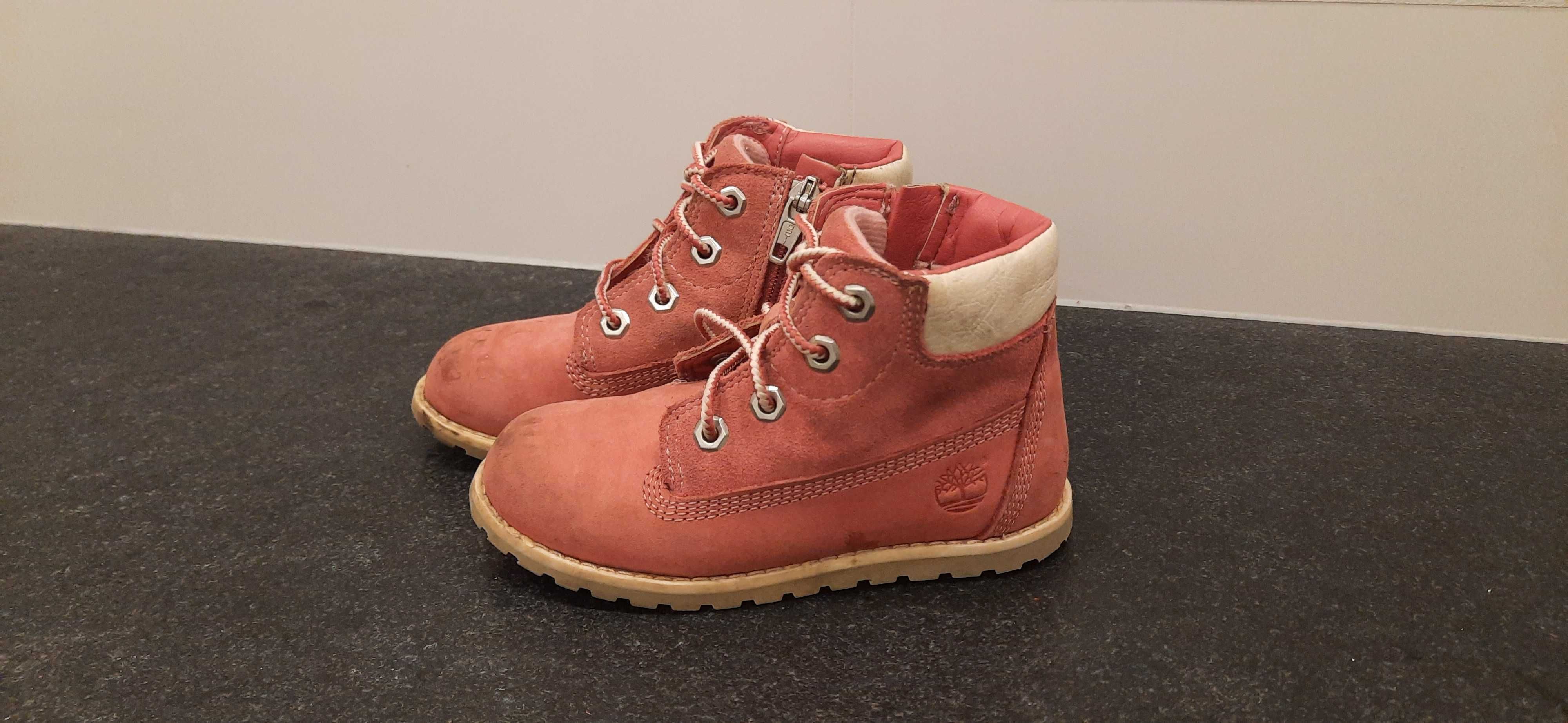 Skórzane Buty / botki zimowe dziewczęce Timberland - różowe - 26