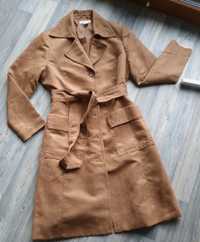 Trencz, płaszcz damski H&M brązowy zamsz,wiosenny przejsciowy Vintage
