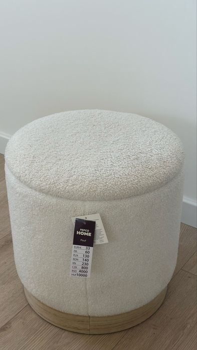 Nowa pufa pepco biała kremowa boucle