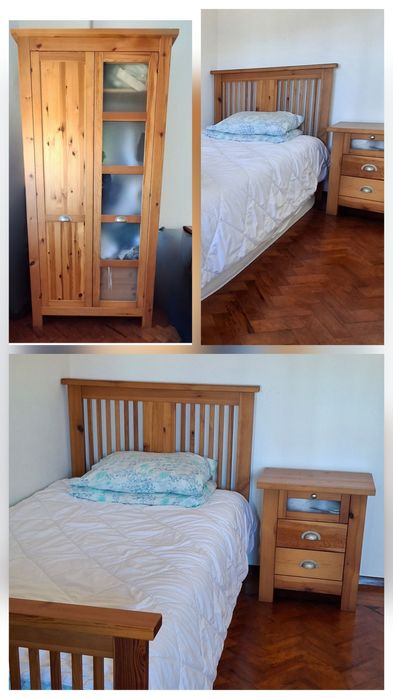 Conjunto Quarto Solteiro (Cama + Mesa Cabeceira + Roupeiro) – Oferta C