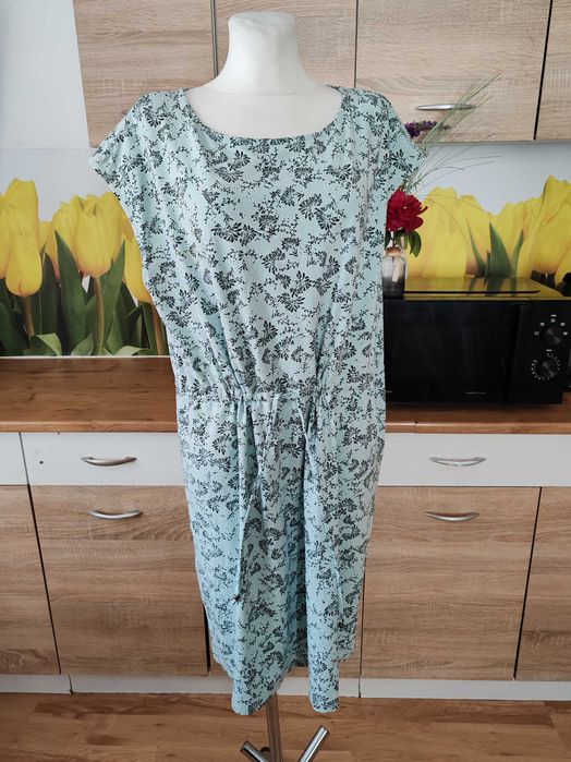 Wygodna miętowa sukienka midi Yessica rozmiar ok 46/48 bawełna/elastan