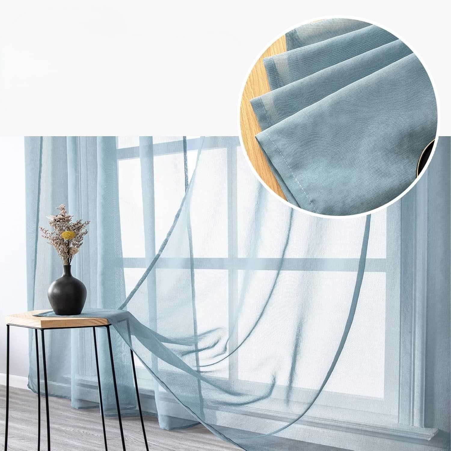 Zasłony Voile MRTREES 2x 260x140 cm Granatowe Lniane na Przelotkach