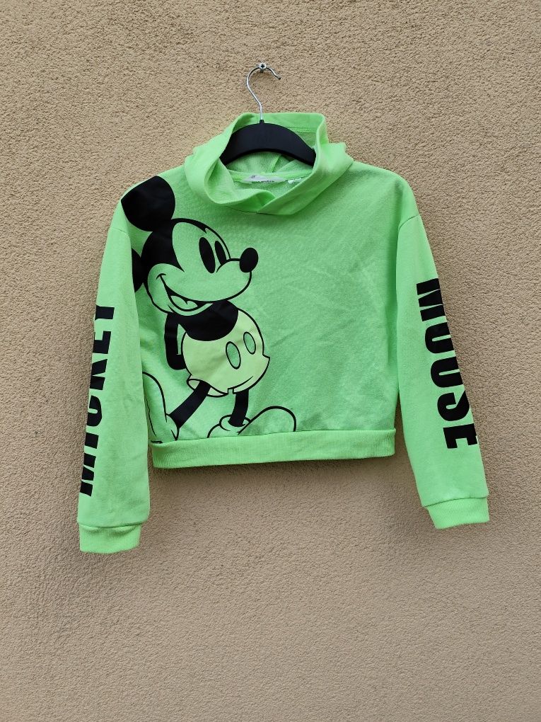 Zielona bluza młodzieżowa h&m Mickey mouse neon 146 152
