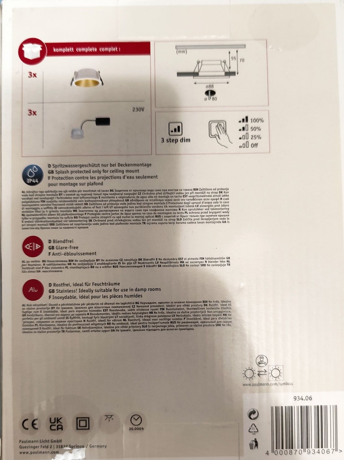Led Paulmann Cole 3 x 470 lm LED coin i oprawy z białą obwódką