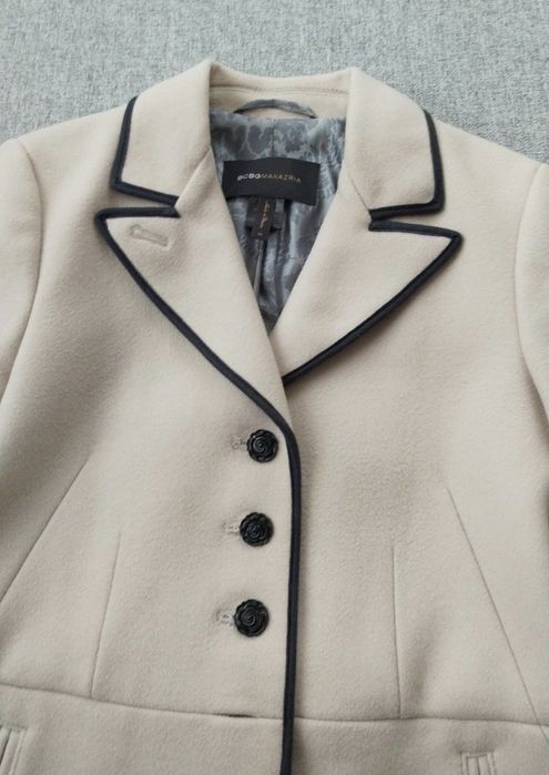 Бежеве пальто піджак приталене А-силует вовна BCBGmaxazria р. 34 XS S