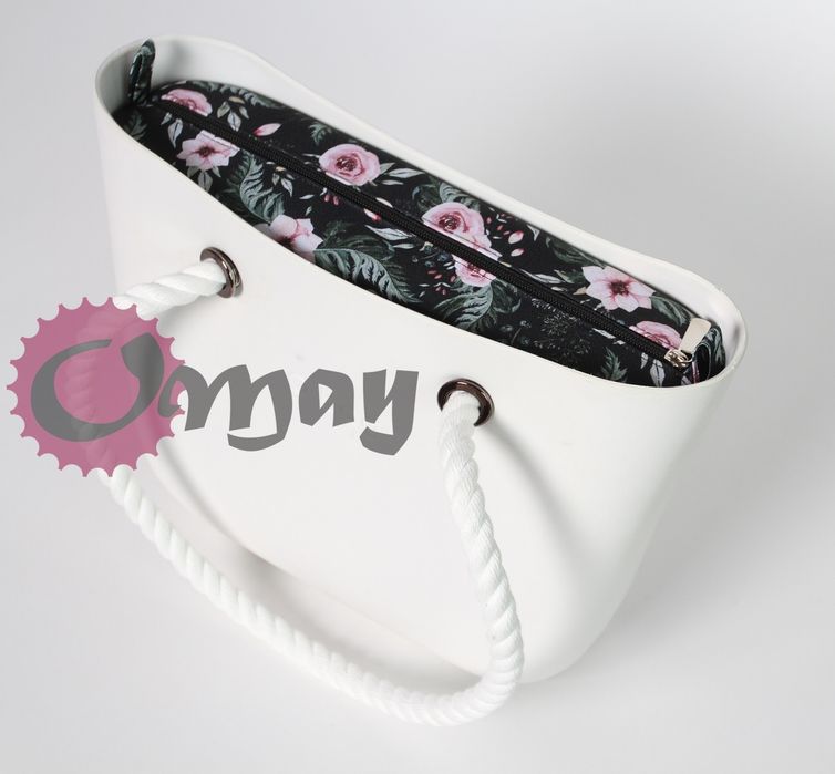 Czarny organizer do OBAG MINI róż pudrowy róże 2 kieszenie wkład OMAY