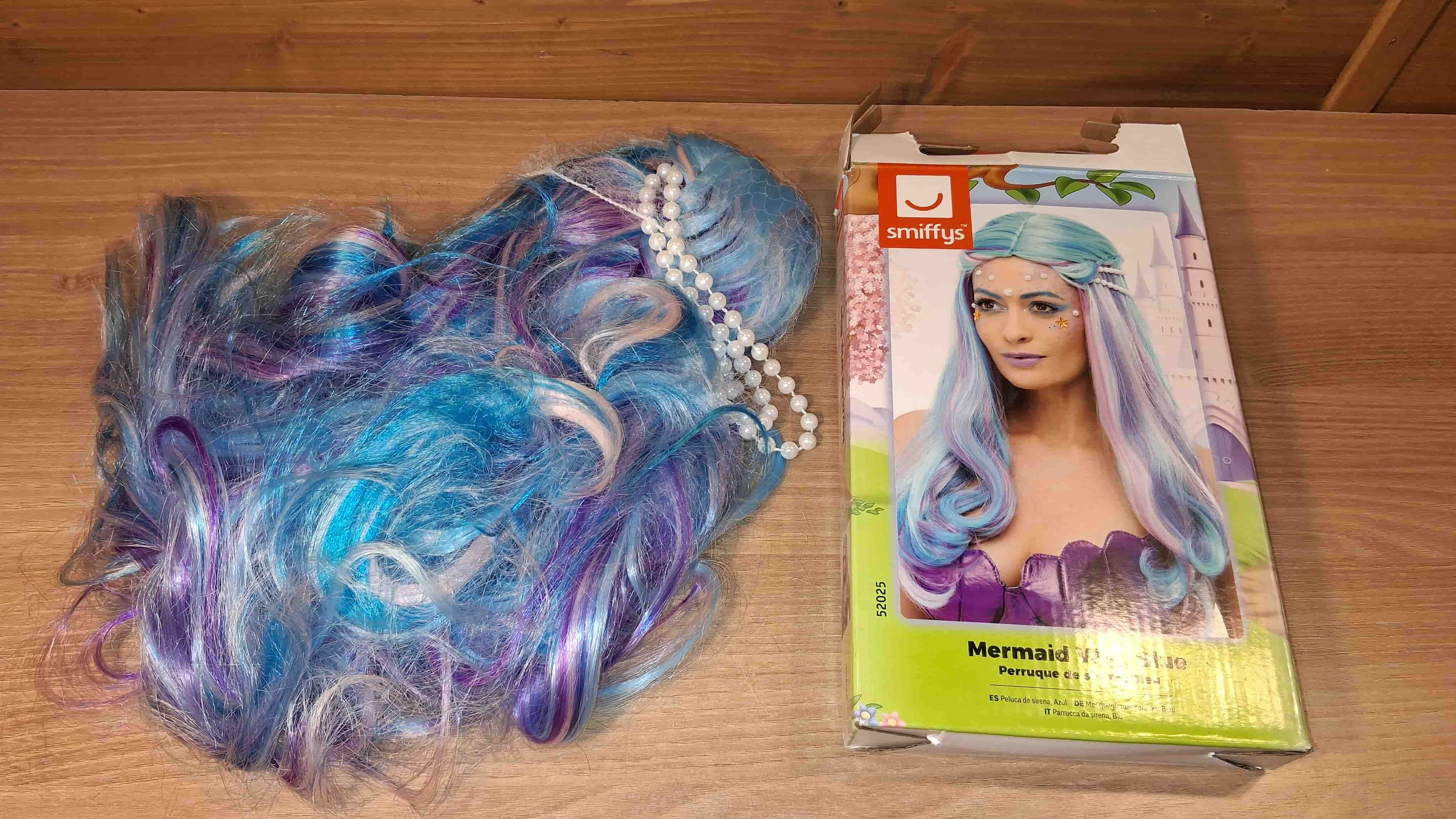 Nowa Peruka Smiffys Syrenka Niebieska Mermaid Wig Blue Box