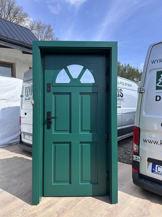 Drzwi wejściowe zewnętrzne drewniane zielone Na Wymiar Montaż Polska