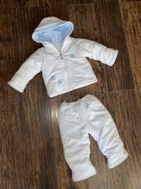 Komplet dzieciecy bialy chrzest cieply bluza plus spodnie 74cm