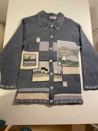rozpinany sweter z kołnierzykiem wełna jagnięca angora r. M