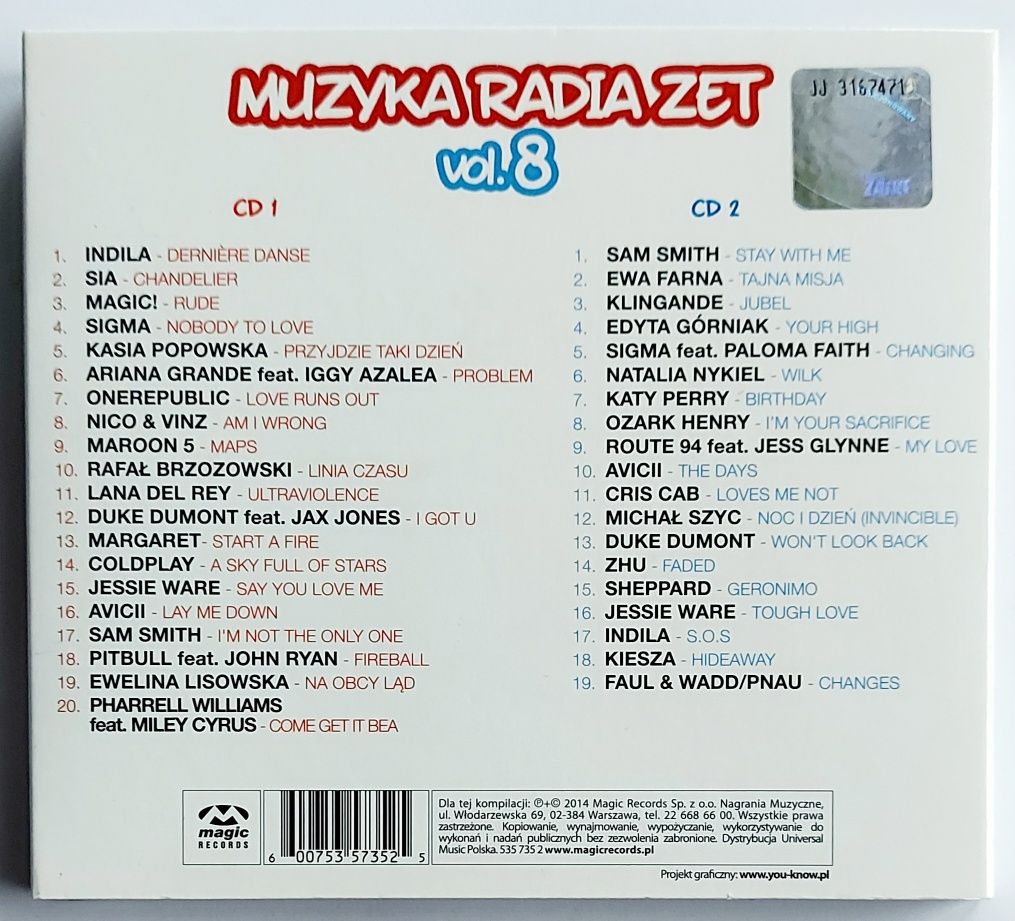 Radio Zet. Muzyka Radia Zet Vol.8 2CD 2014r Kasia Popowska Sia ZHU